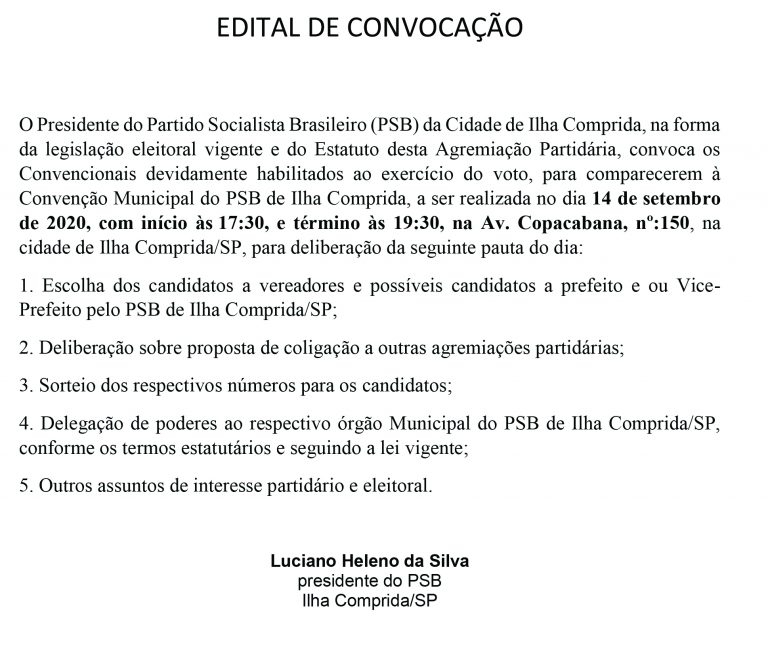 PSB - Partido Socialista Brasileiro da Cidade de Ilha Comprida