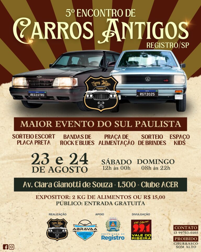 Registro sedia o 5º Encontro de Carros Antigos neste fim de semana